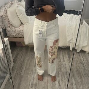 Mango white patchwork denim jeans